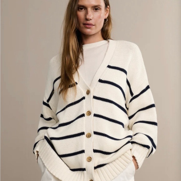 Jenni kayne Striped V-Neck Cardigan Sweater - Picture 2 of 8